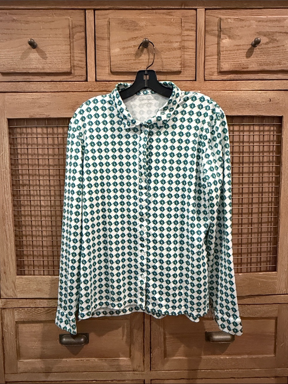 Tory Sport Green blue and White Geometric Button-Down Shirt